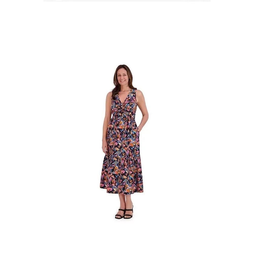 French Connection Twist Front Tropical Babydoll Dress Size XL Multi Floral Beach